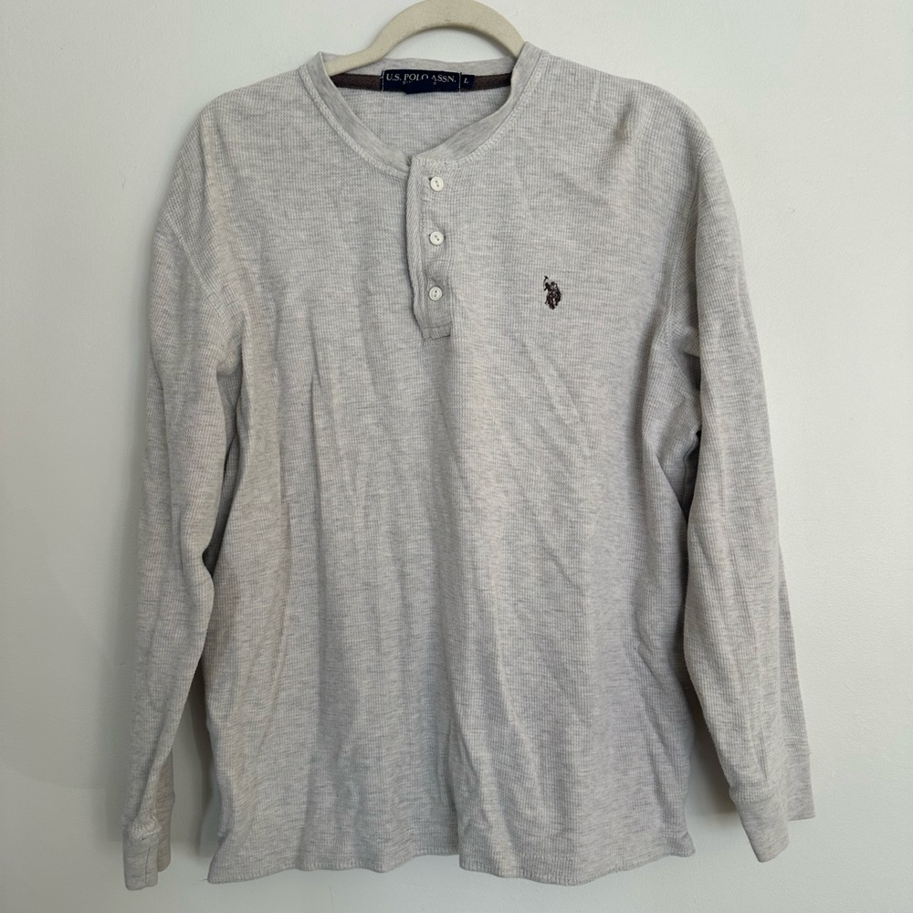 U.S. Polo Assn Gray Waffle Knit Henley Long Sleeve Shirt L GUC